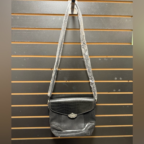 Coldweater Creek Vintage  Crossbody Handbag Black Faux Leather Croc Embossed Bag - Picture 1 of 5